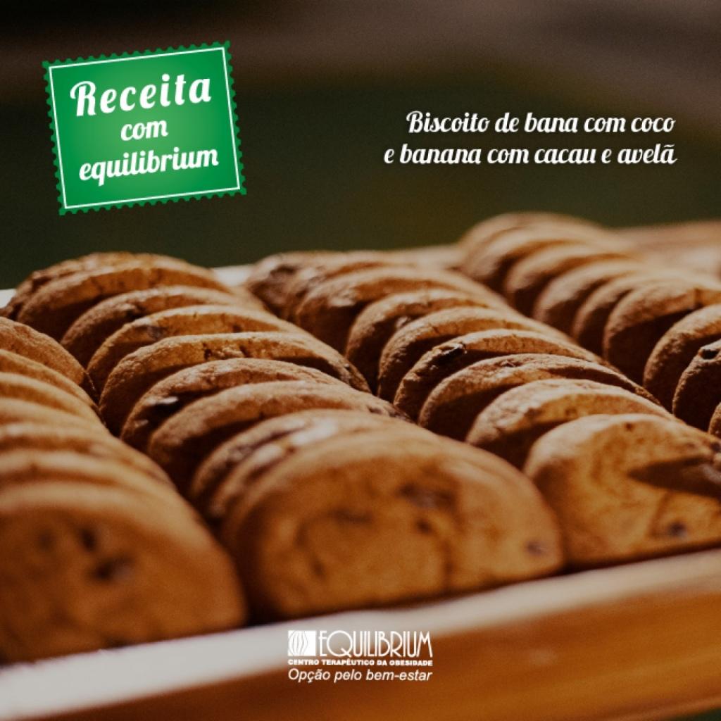 Biscoito de banana com coco e banana com cacau e avelã